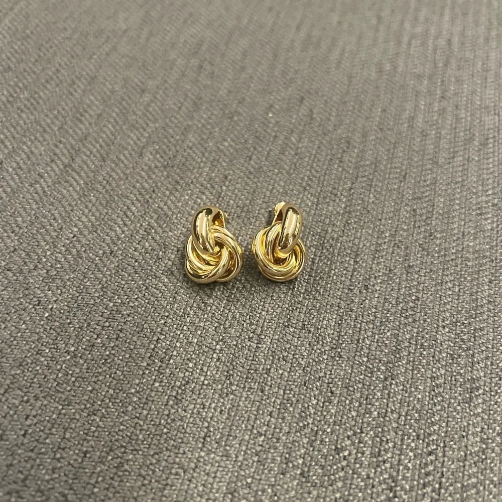 Gold Knot Earrings Drop Women Jewelry Twisted Stud Link